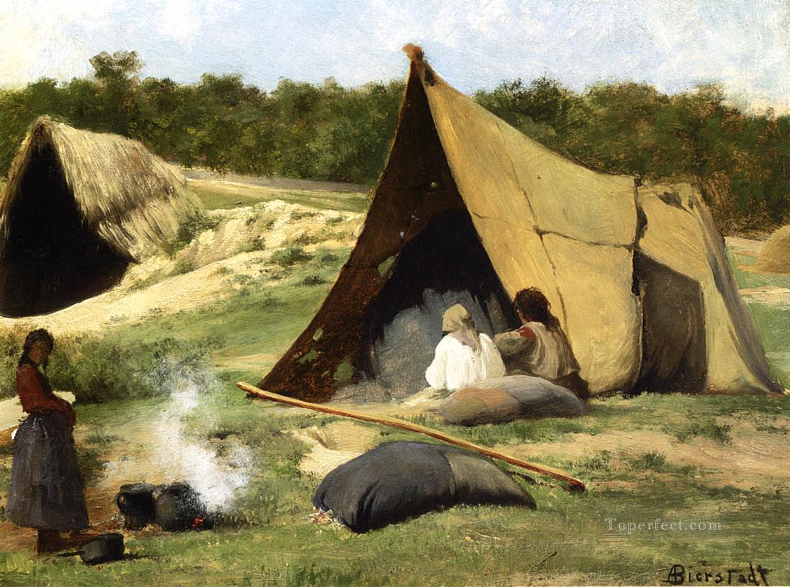 Camp indien luminisme landsacpes Albert Bierstadt Peintures à l'huile